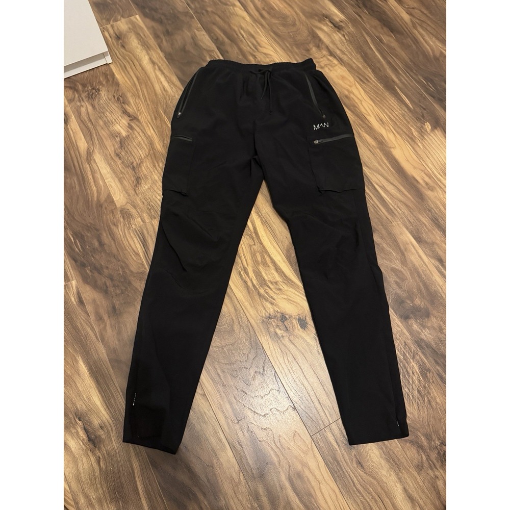 Man Active Wear Black Pants Size Medium Pockets Running